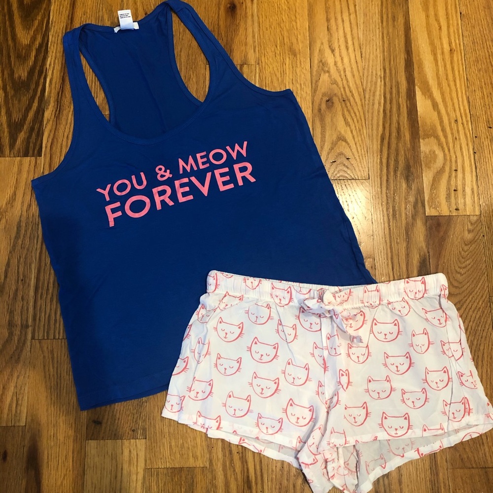 Forever 21 kitty cat pj set pajama shorts tank